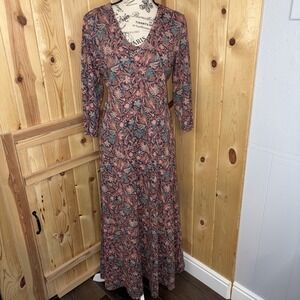 Peruvian Connection Winter Vine Dress Large Plum Botanical Pima Jersey